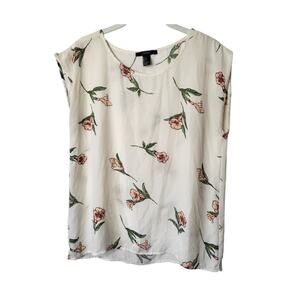 FOREVER 21 WOMEN'S FLORAL CREAM SLEEVELESS BLOUSE – SIZE SMALL
